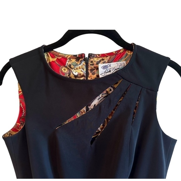 LINDA SEGAL, WOMENS BLACK PENCIL DRESS WITH FLORAL LINING. SIZE 4 - Picture 3 of 7